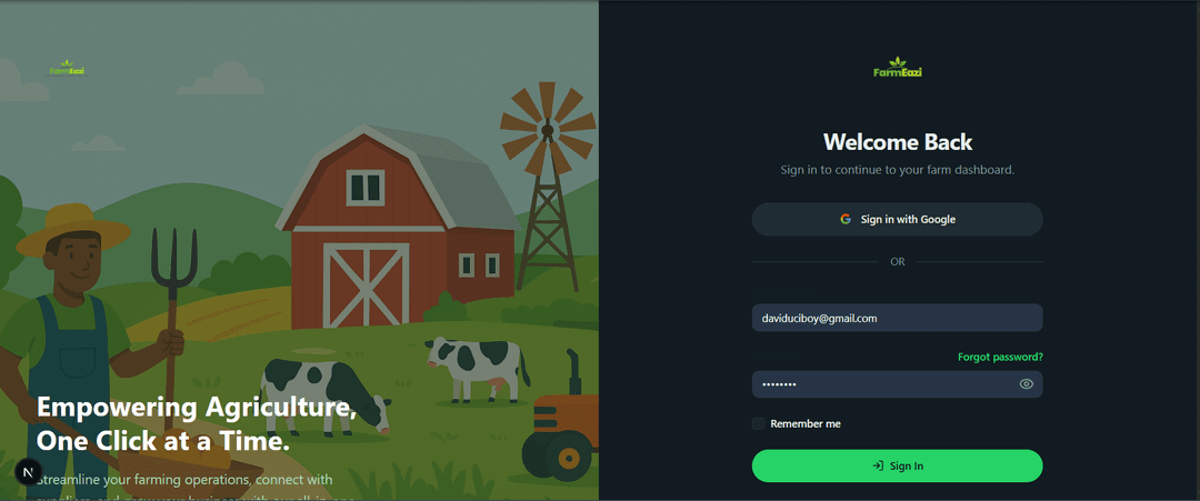 FarmEazi sign-in screen on mobile